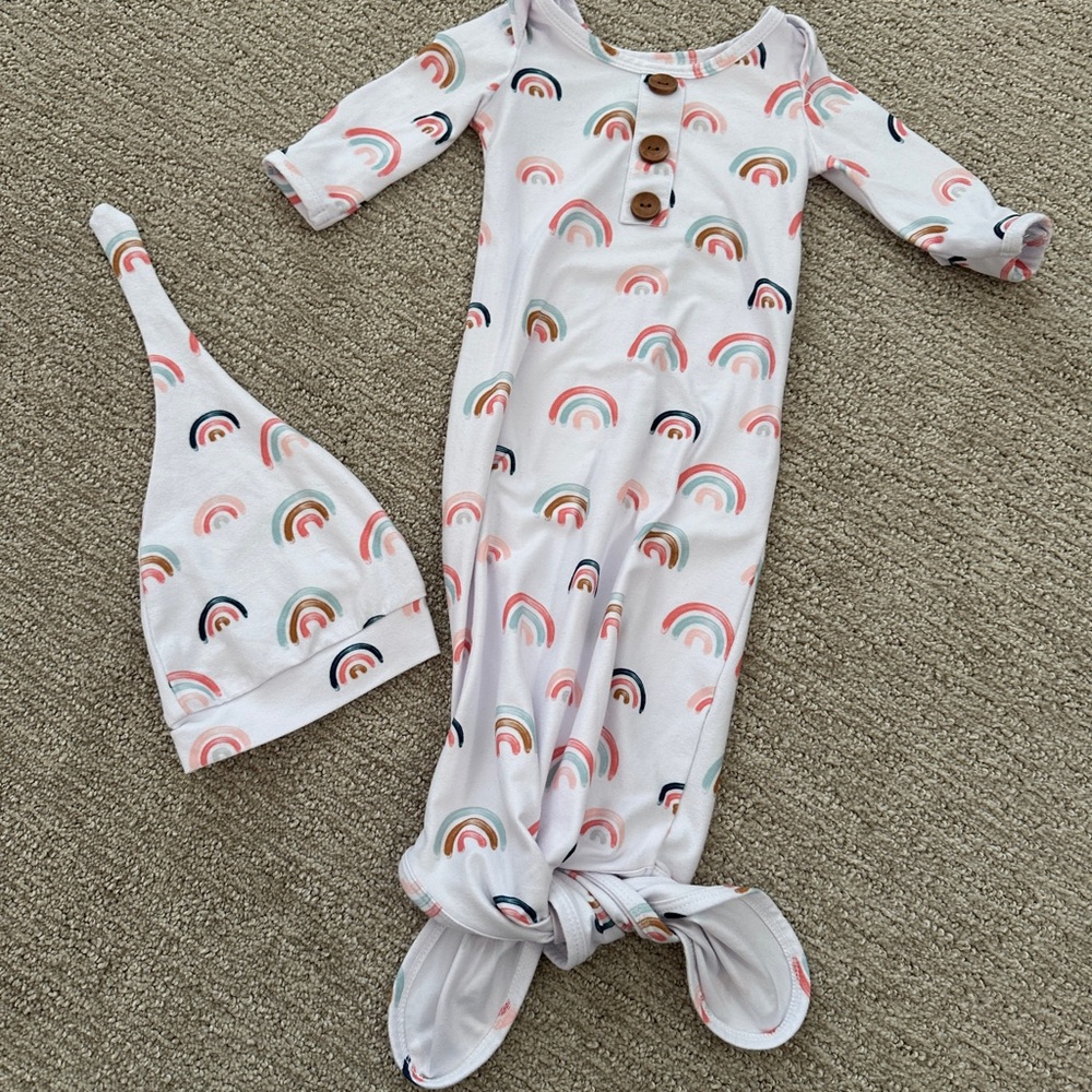 Caden Lane Rainbow Knotted Gown and Hat Set